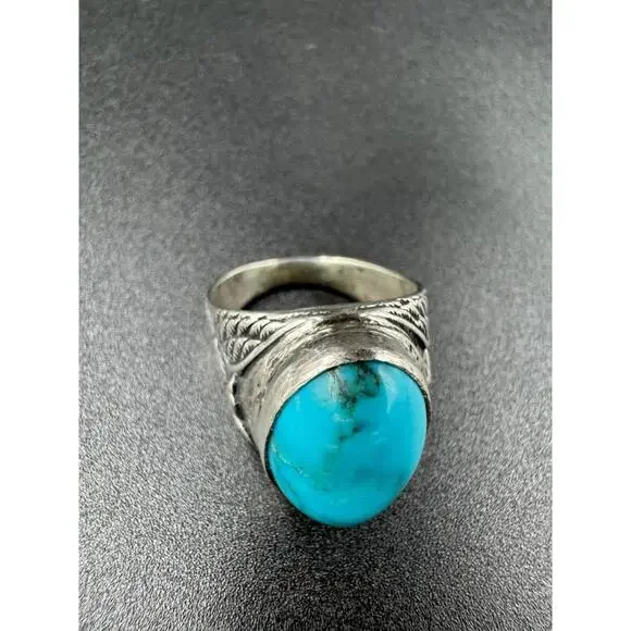 Vintage Navajo Turquoise Sterling Silver Ring Arthur J Williams Cabochon 12.69g - Picture 8 of 9